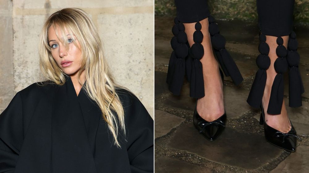 Alix Earle attends the Jacquemus Menswear Fall/Winter 2026-2027 show as part of Paris Fashion Week on Sunday, wearing the brand's Tourni pumps.