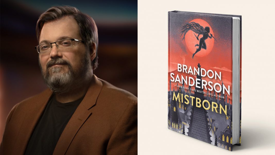 Brandon Sanderson Headshot and Mistborn Book