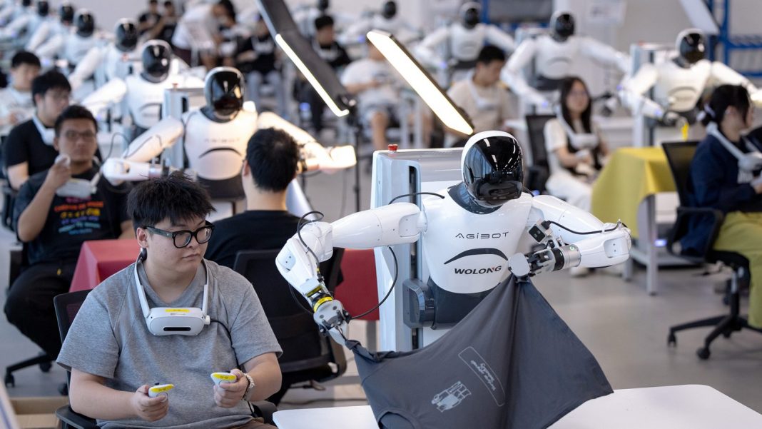 Chinese workers teach humanoid robots everyday tasks
