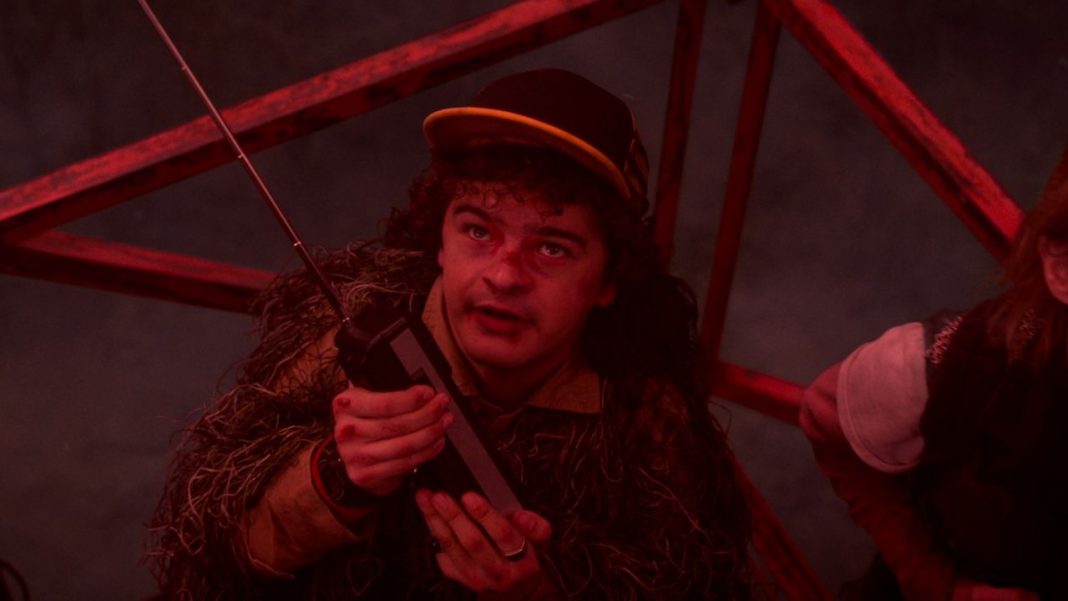Dustin looking up at the Abyss in Stranger Things Season 5x08