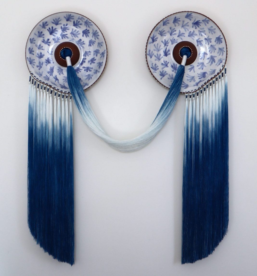 Along the Mississippi River, 'Water A blue-and-white, ceramic-and-fiber wall artwork by Nicole McLaughlin
