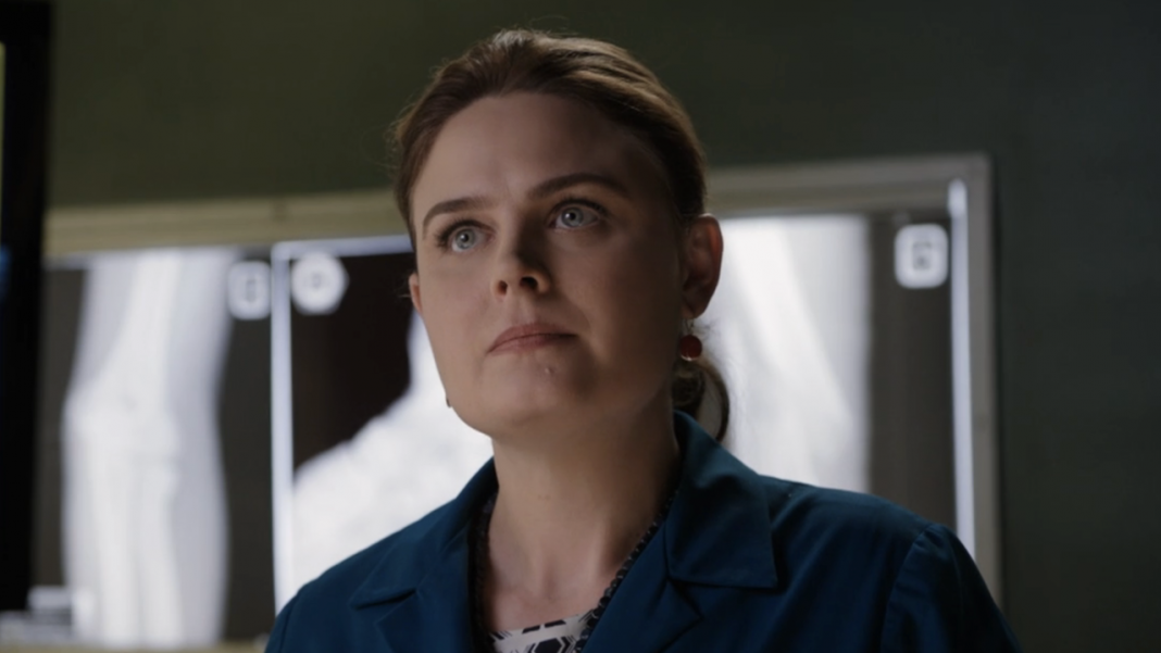 Emily Deschanel as Brennan while investigating remains in Bones Season 12x05