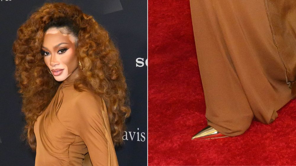 Winnie Harlow Goes for Gold in Metallic Slingbacks at Pre-Grammy Gala