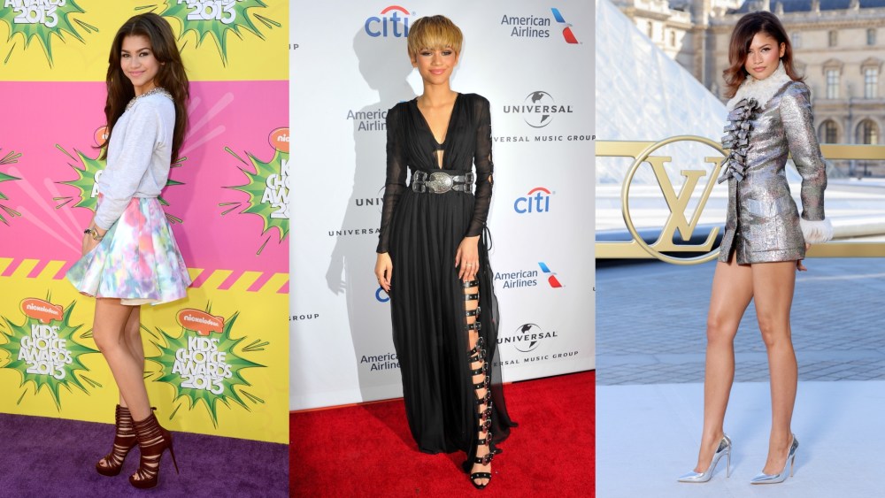 Zendaya in 2013, 2016 and 2025.