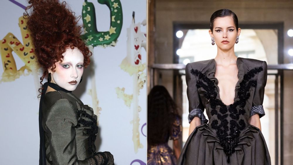 Chappell Roan attends the Vivienne Westwood fall 2026 show in a cheeky, rear-baring dress from the label's spring 2026 lineup as part of Paris Fashion Week on Saturday, March 7, 2026 in Paris, France; the dress on the runway.