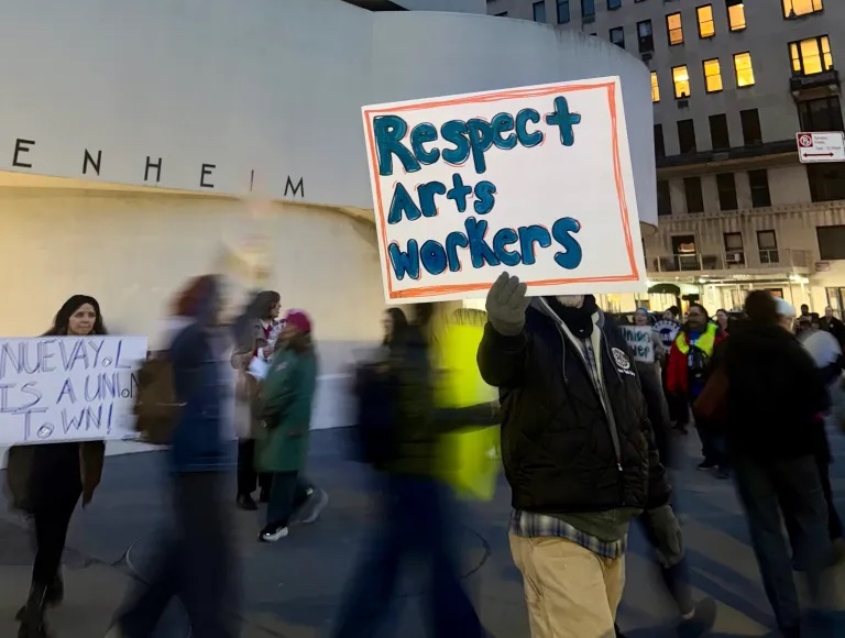 Guggenheim Union Rallies Outside Carol Bove Reception for Contract